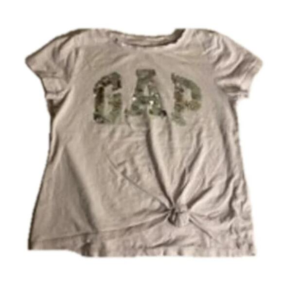 GAP Kids Sequin Logo Tie-Front T-Shirt Pink Medium (8) - Picture 2 of 5